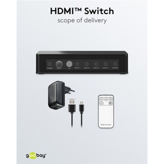 GOOBAY HDMI switch 58489 με τηλεχειριστήριο, 4 σε 1, 4K/60Hz, μαύρο