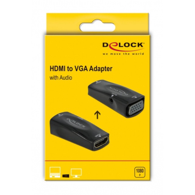 DELOCK αντάπτορας HDMI σε VGA 66560, με audio, 1080p/60Hz, μαύρος