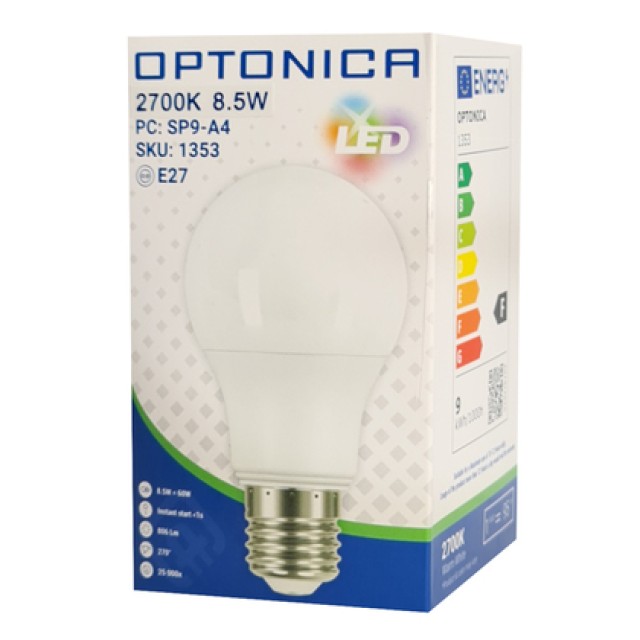 OPTONICA LED λάμπα A60 1353, 8.5W, 2700K, E27, 806lm