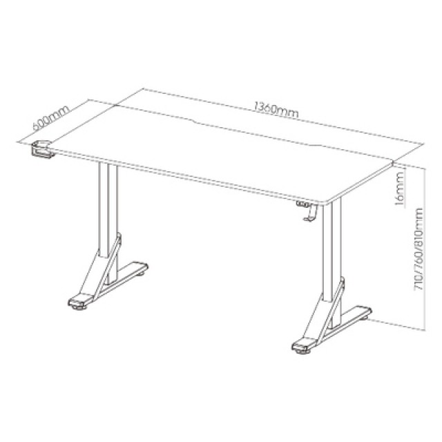 BRATECK gaming γραφείο GMD11-3, ρυθμιζόμενο ύψος, 136x60cm, RGB, μαύρο