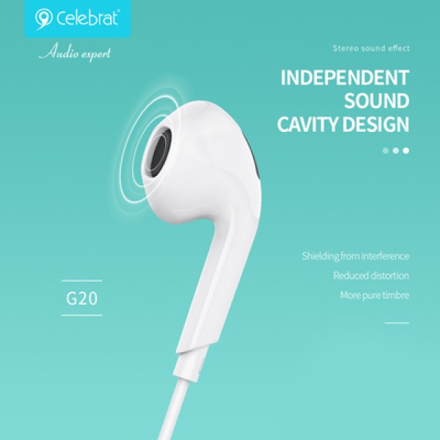 CELEBRAT earphones με μικρόφωνο G20, 3.5mm σύνδεση, Φ14mm, 1.2m, μαύρα