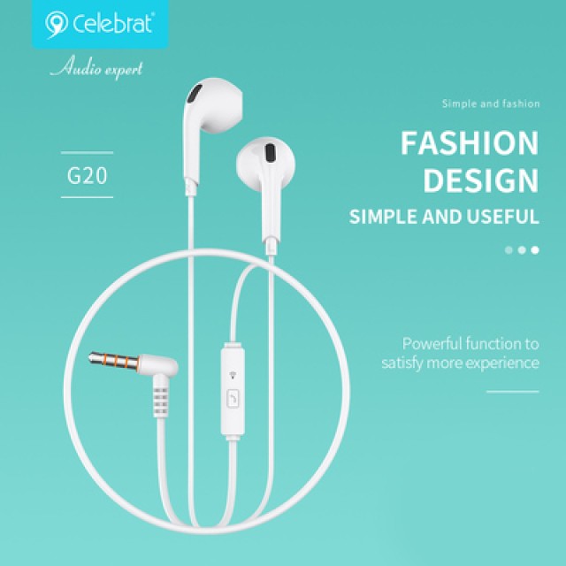 CELEBRAT earphones με μικρόφωνο G20, 3.5mm σύνδεση, Φ14mm, 1.2m, μαύρα