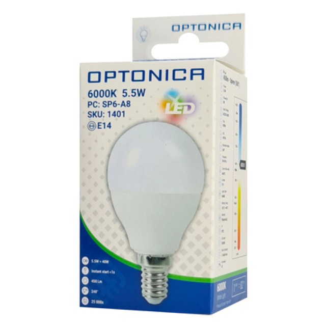 OPTONICA LED λάμπα G45 1401, 5.5W, 6000K, E14, 450lm