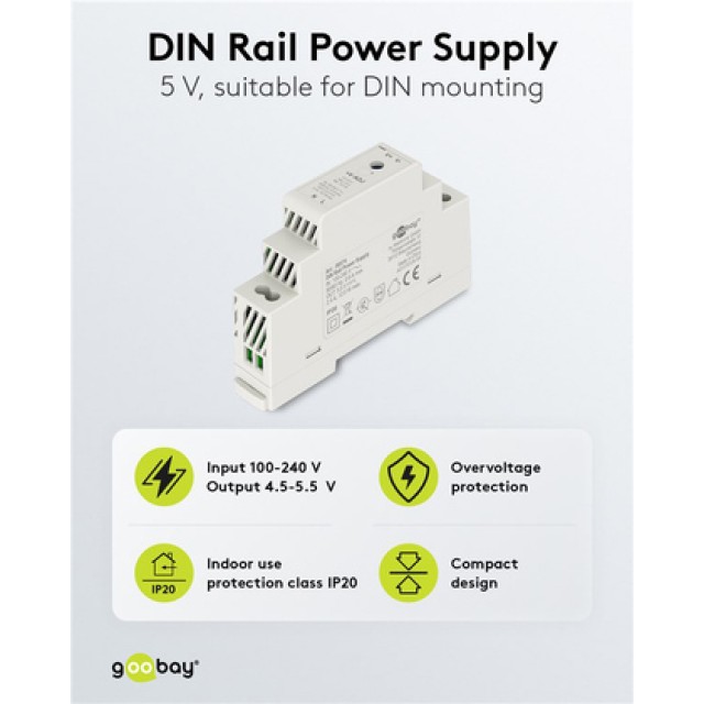 GOOBAY τροφοδοτικό 59574 για DIN rail, 5V/2.4A, 12W, IP20