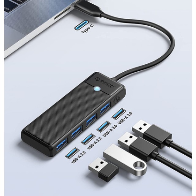 ORICO USB hub PAPW4A-C3, 4x θυρών, 5Gbps, USB-C σύνδεση, μαύρο