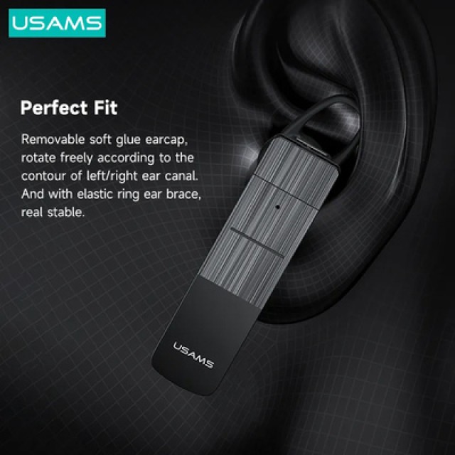 USAMS Bluetooth μονό earphone USAMS-BT2, 100mAh, 3-way κλήσεις, μαύρο