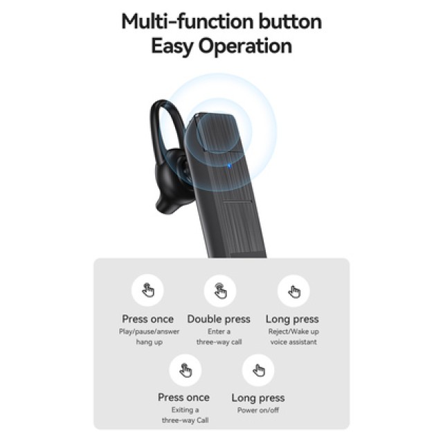 USAMS Bluetooth μονό earphone USAMS-BT2, 100mAh, 3-way κλήσεις, μαύρο