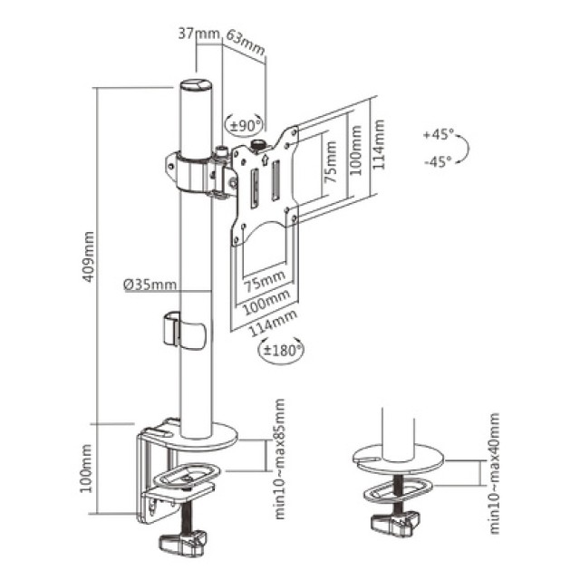 BRATECK βάση γραφείου LDT57-C01 για οθόνη 17"-32", έως 9kg