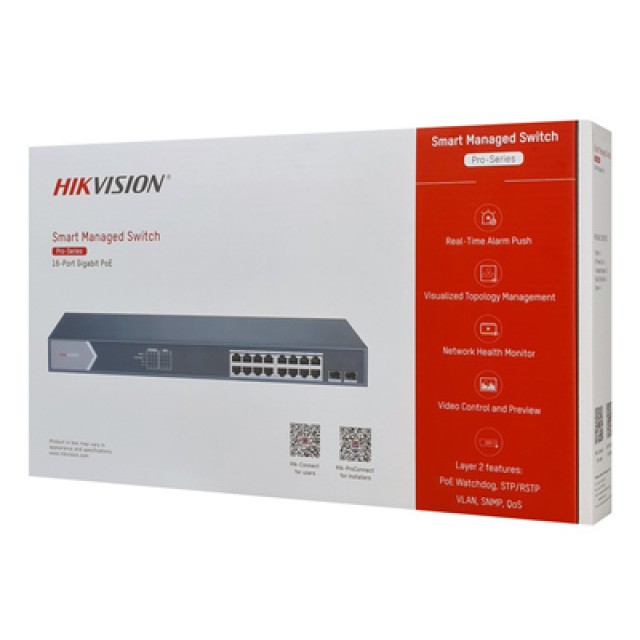 HIKVISION Managed switch DS-3E1518P-SI, 16x PoE & 2x SFP ports, 1000Mbps