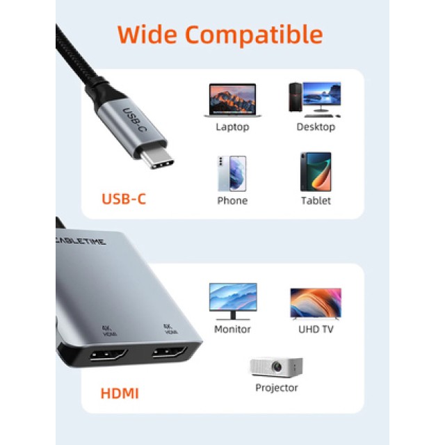 CABLETIME docking station CT-CM2H4K-AG, 4 θυρών, USB-C, 4K, 100W, γκρι