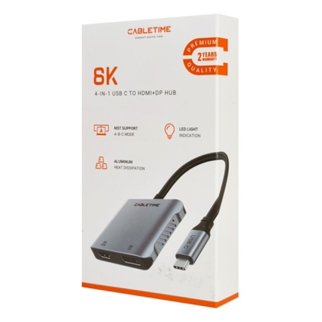 CABLETIME docking station CT-CMDH8K-AG, 4 θυρών, USB-C, 8K, 100W, γκρι