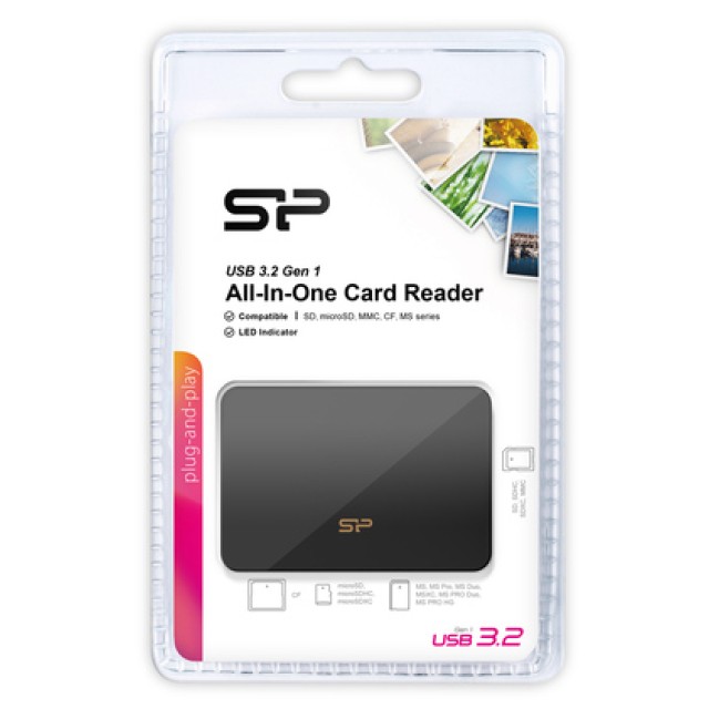 SILICON POWER card reader U3 για SD/microSD/MMC/CF/MS, USB 3.2, μαύρο