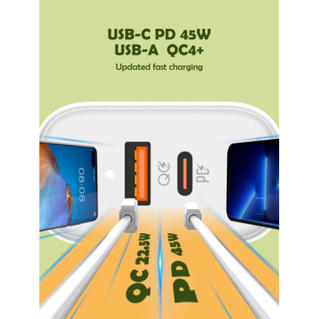 LDNIO φορτιστής τοίχου A2526C με καλώδιο, USB & USB-C, 45W PD, λευκός