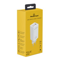 POWERTECH φορτιστής τοίχου PT-1094, USB & 2x USB-C, 65W, GaN, λευκός