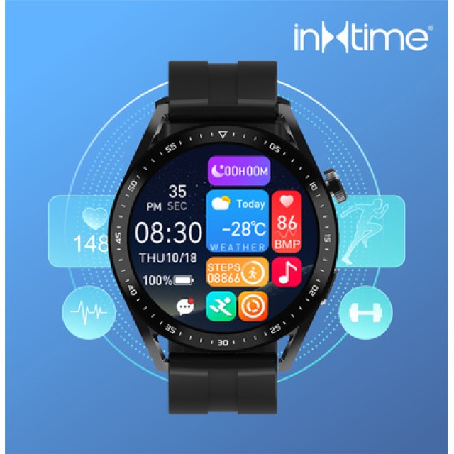 INTIME smartwatch 3 Pro, 1.28", IP67, heart rate, ηχείο & mic, μαύρο