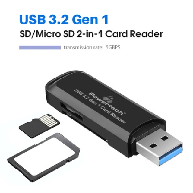 POWERTECH card reader PT-1112 για SD & micro SD, USB 3.2, 5Gbps, μαύρο