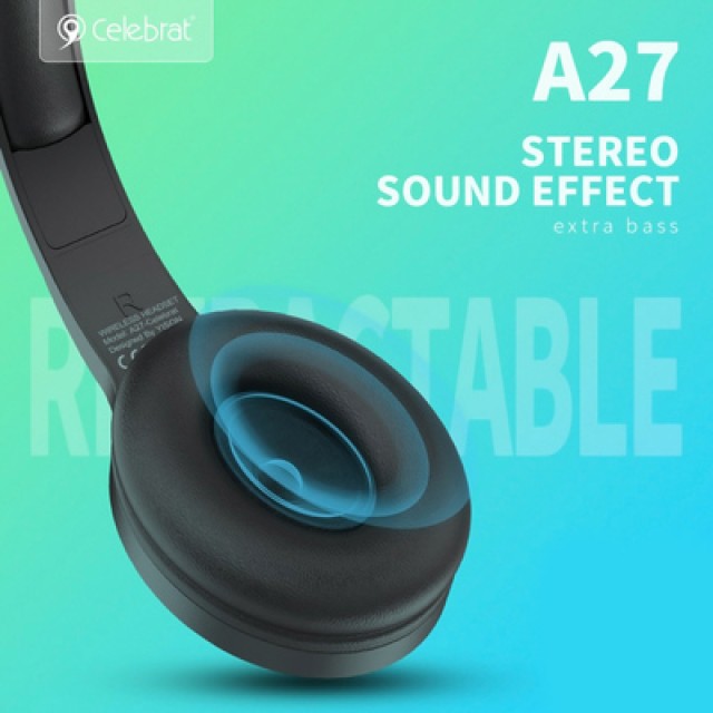 CELEBRAT headphones A27, wireless & wired, Bluetooth 5.3, Φ40mm, μαύρα