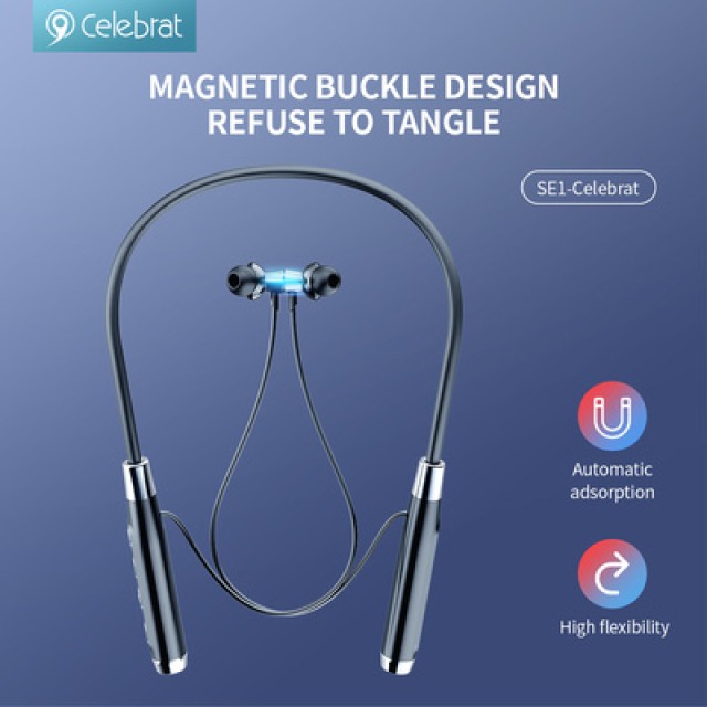 CELEBRAT earphones SE1 με μαγνήτη, Bluetooth, 12mm, 800mAh, μαύρα