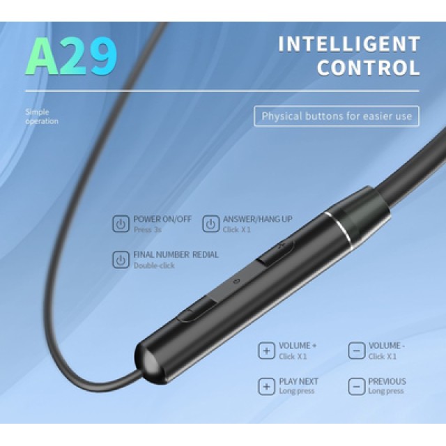 CELEBRAT earphones A29 με μαγνήτη, Bluetooth, 10mm, 80mAh, μαύρα