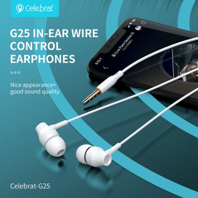 CELEBRAT earphones με μικρόφωνο G25, 3.5mm σύνδεση, Φ10mm, 1.2m, μαύρα