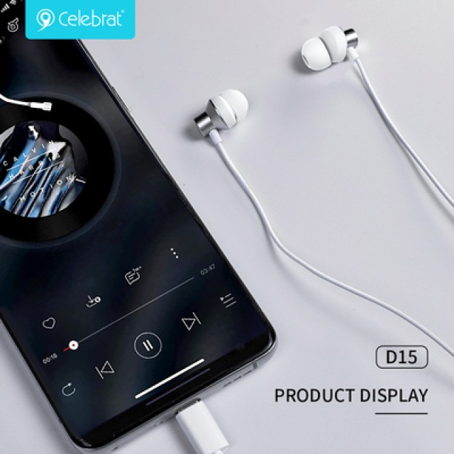 CELEBRAT earphones με μικρόφωνο D15, USB-C σύνδεση, Φ10mm, 1.2m, μαύρα