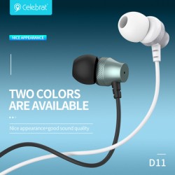 CELEBRAT earphones με μικρόφωνο D11, 3.5mm σύνδεση, Φ10mm, 1.2m, μαύρα