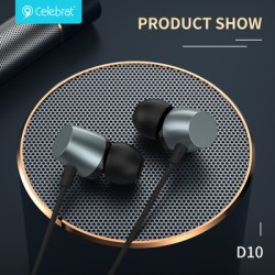 CELEBRAT earphones με μικρόφωνο D10, 3.5mm σύνδεση, Φ10mm, 1.2m, μαύρα