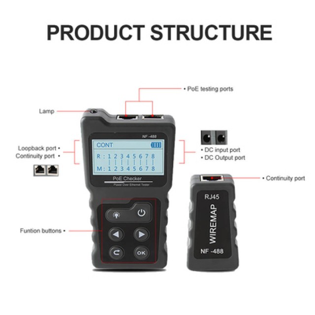 NOYAFA tester καλωδίων δικτύου NF-488 για RJ45 PoE