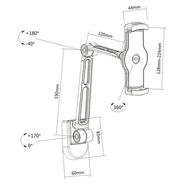 BRATECK επιτοίχια βάση PAD28-02 για tablet/smartphone 4.7-12.9", μαύρη