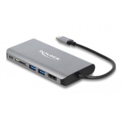 DELOCK docking station 87683, 7 θύρες, USB-C, 100W PD, 4K, MST, γκρι