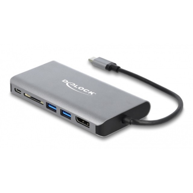 DELOCK docking station 87683, 7 θύρες, USB-C, 100W PD, 4K, MST, γκρι