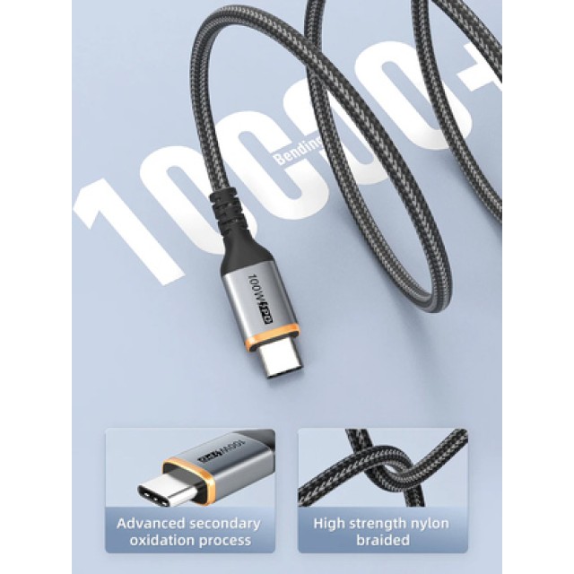 CABLETIME καλώδιο USB-C CT-CM100, 100W PD, 2m, μαύρο