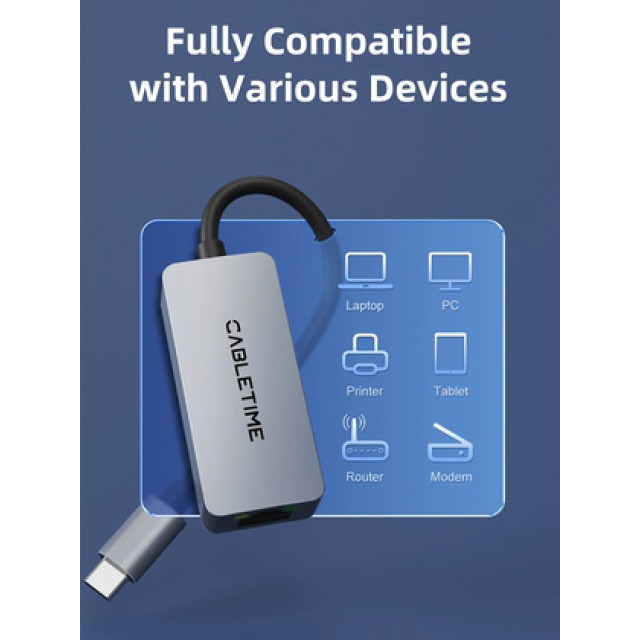 CABLETIME αντάπτορας δικτύου CT-CML2500, USB-C, 2.5Gbps Ethernet, γκρι