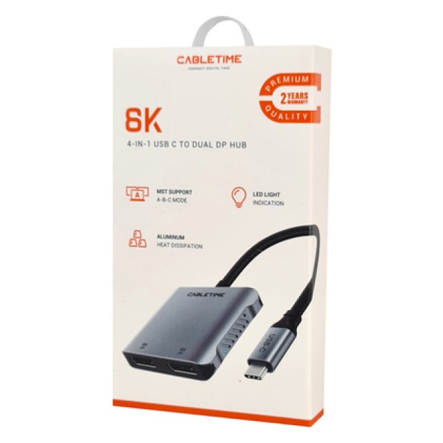 CABLETIME docking station CT-CM2D8K-AG, 4 θυρών, USB-C, 8K, 100W, γκρι