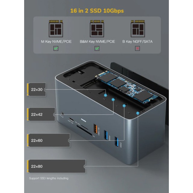 CABLETIME docking station DOCK162-AG2 15 θύρες, M.2 NVME, 4K 100W, γκρι