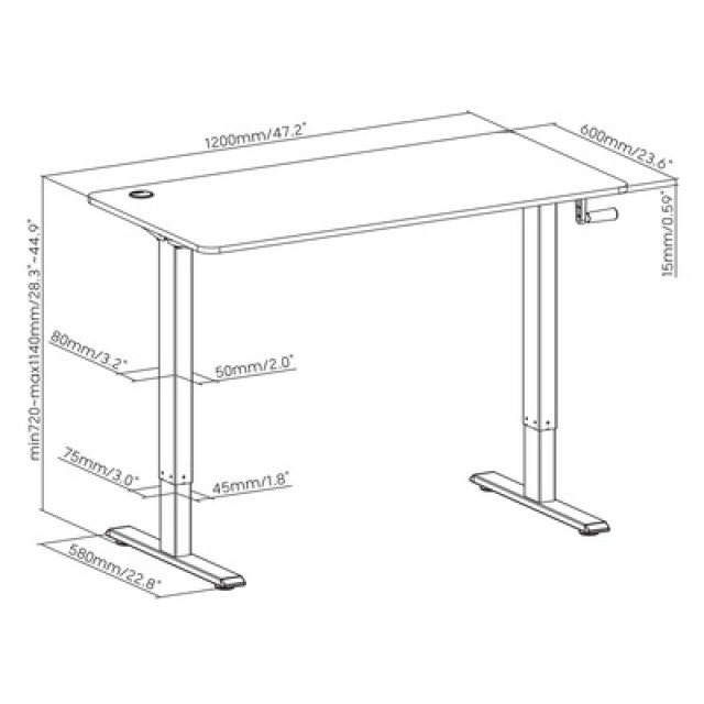 BRATECK γραφείο N12-22R-B με ρυθμιζόμενο ύψος, 120x60cm, καφέ