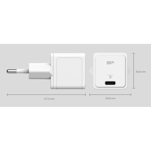 SILICON POWER φορτιστής τοίχου SP20WASYQM121PCW, USB-C, PD 20W, λευκός