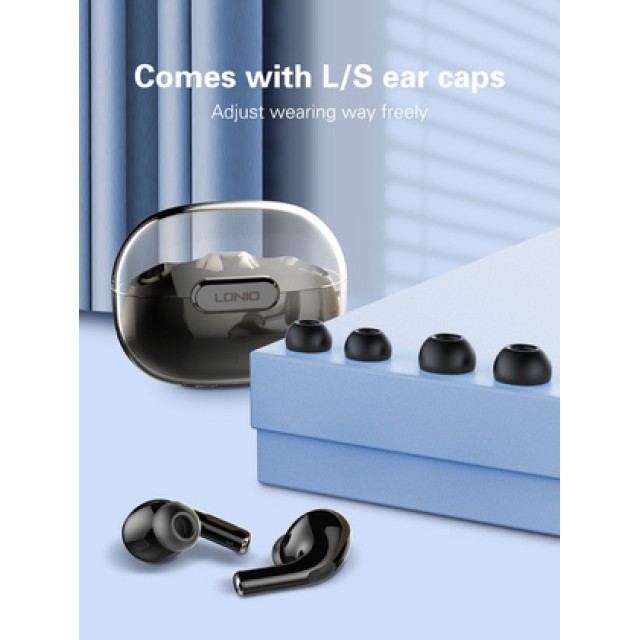 LDNIO earphones με θήκη φόρτισης T02, True Wireless, HiFi, Φ13mm, λευκά