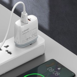 LDNIO φορτιστής τοίχου Q229 με καλώδιο, USB & USB-C, 20W PD, λευκός