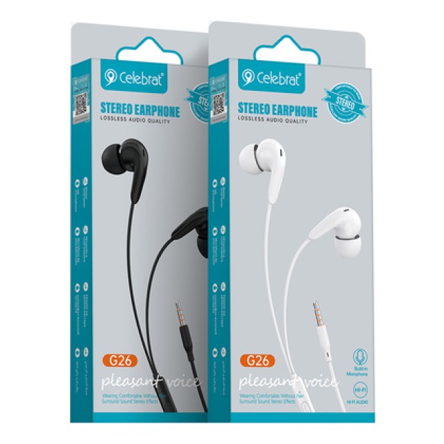 CELEBRAT earphones με μικρόφωνο G26, 3.5mm σύνδεση, Φ10mm, 1.2m, λευκά