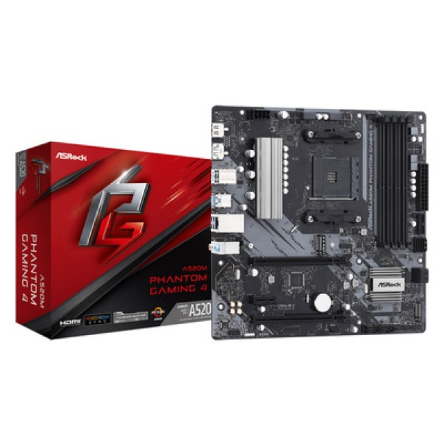 ASROCK μητρική A520M Phantom Gaming 4, 4x DDR4, AM4, USB 3.2, mATX