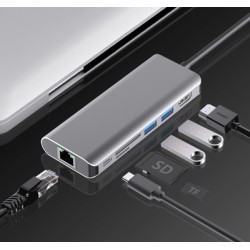 POWERTECH docking station PTH-112, 7 θυρών, USB-C σύνδεση, 100W PD, γκρι