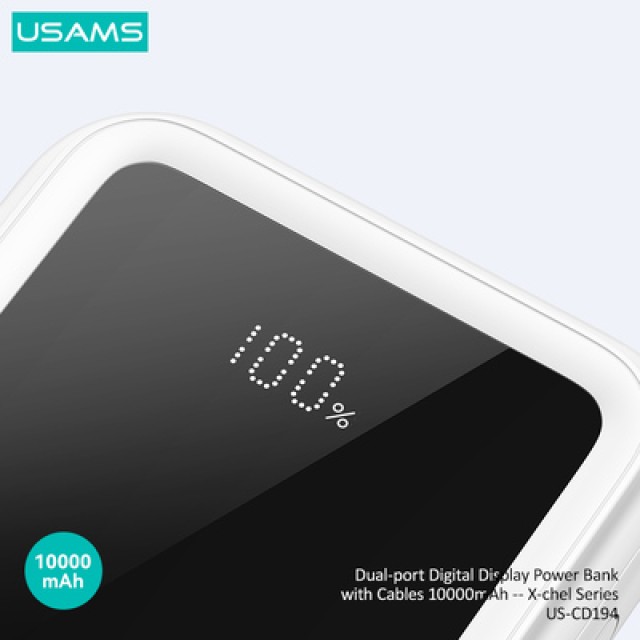 USAMS power bank US-CD194 με καλώδια, 5x έξοδοι, 10000mAh, 10W, μαύρο