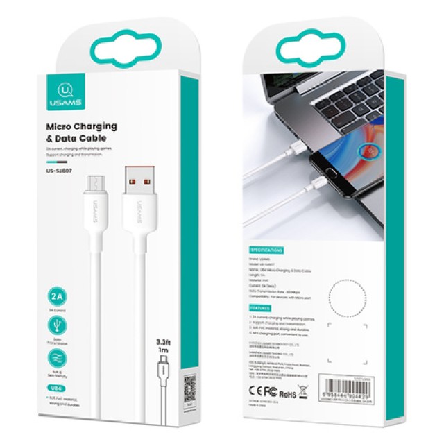 USAMS καλώδιο micro USB σε USB US-SJ607, 10W, 1m, λευκό