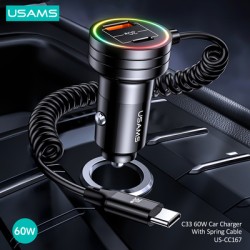 USAMS φορτιστής αυτοκινήτου US-CC167 με καλώδιο, USB/USB-C, 60W, μαύρος