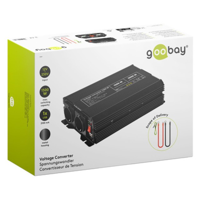 GOOBAY inverter αυτοκινήτου 58884, 12V σε 230V, 1500W, USB 2.1A