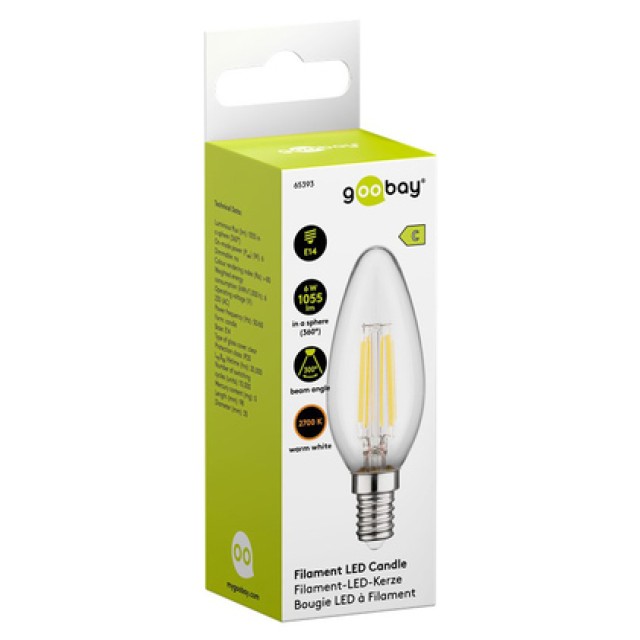 GOOBAY LED λάμπα candle 65393, E14, Filament, 6W, 2700K, 1055lm