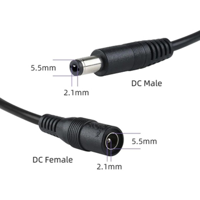 POWERTECH καλώδιο επέκτασης DC CAB-P030, 5.5 x 2.1mm, 10m, μαύρο