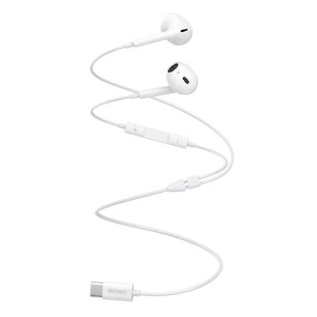 CELEBRAT earphones με μικρόφωνο E400, USB-C σύνδεση, Φ14mm, 1.2m, λευκά