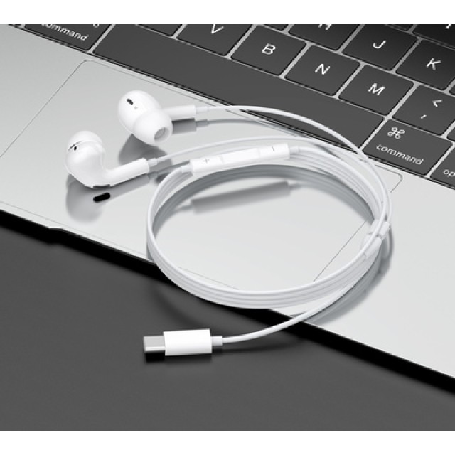 CELEBRAT earphones με μικρόφωνο E300, USB-C σύνδεση, Φ10mm, 1.2m, λευκά